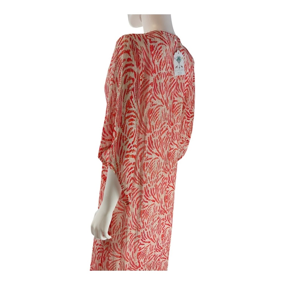 La Plage Jaipur Maxi Dress Women's Size S Red Print‎ Kimono Sleeve V Neck - Picture 4 of 12